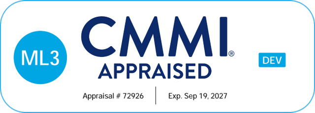 ML3 CMMI Appraised Dev. Appraisal #72926. Expires September 19, 2027.